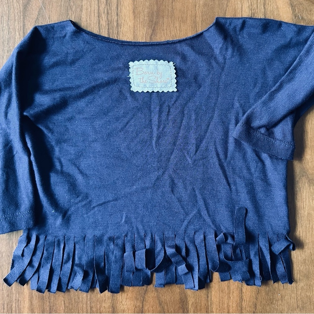 [NWOT] Born By the Shore Midnight Blue Long Sleeve Fringe Top